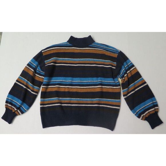 St. John’s Bay Women Sz XL Blue Multicolor Striped Mock Neck Button Back Sweater - Picture 1 of 4